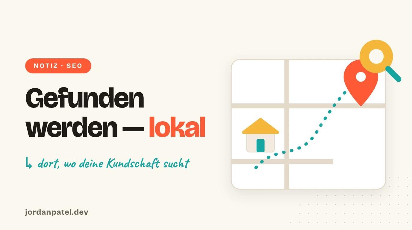 Illustration: Eine Karte mit Route und Standort-Pin — lokale Auffindbarkeit